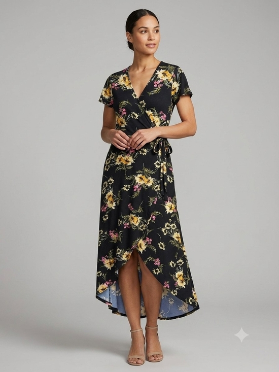 Lily Morgan Dresses & Skirts - Lily Morgan Floral Faux Wrap High-Low Maxi Dress Size M